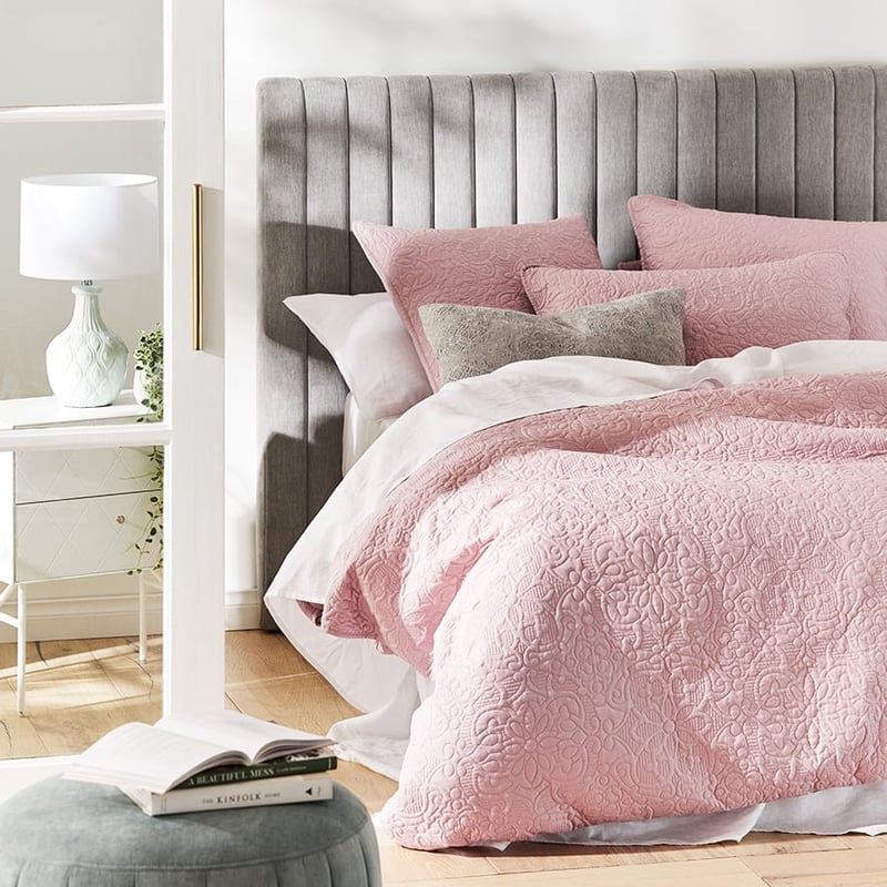 Chloe Peony Pink Quilted Quilt Cover + Pillowcases