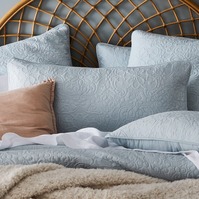 Chloe Quilted Silver Blue Quilt Cover