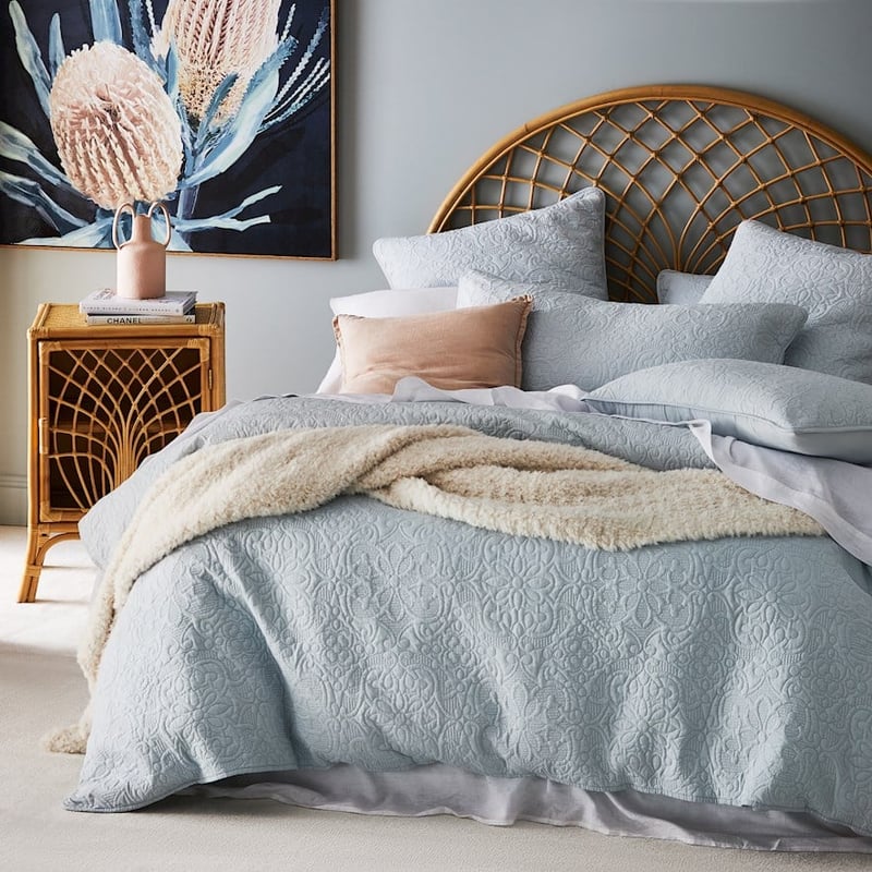 Chloe Quilted Silver Blue Quilt Cover