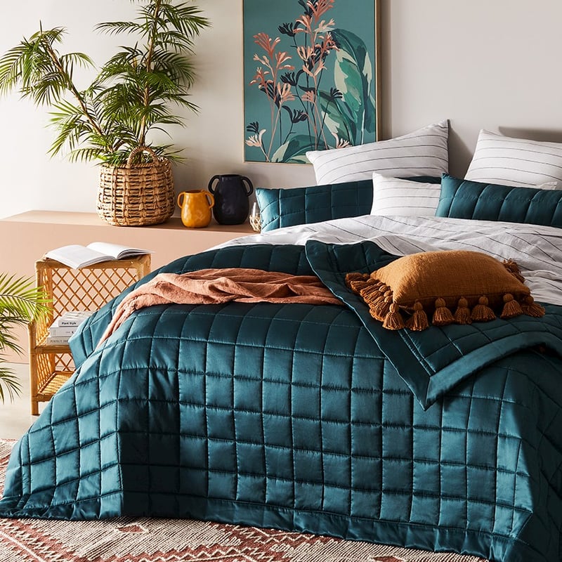 Alma Deep Teal Quilted Coverlet