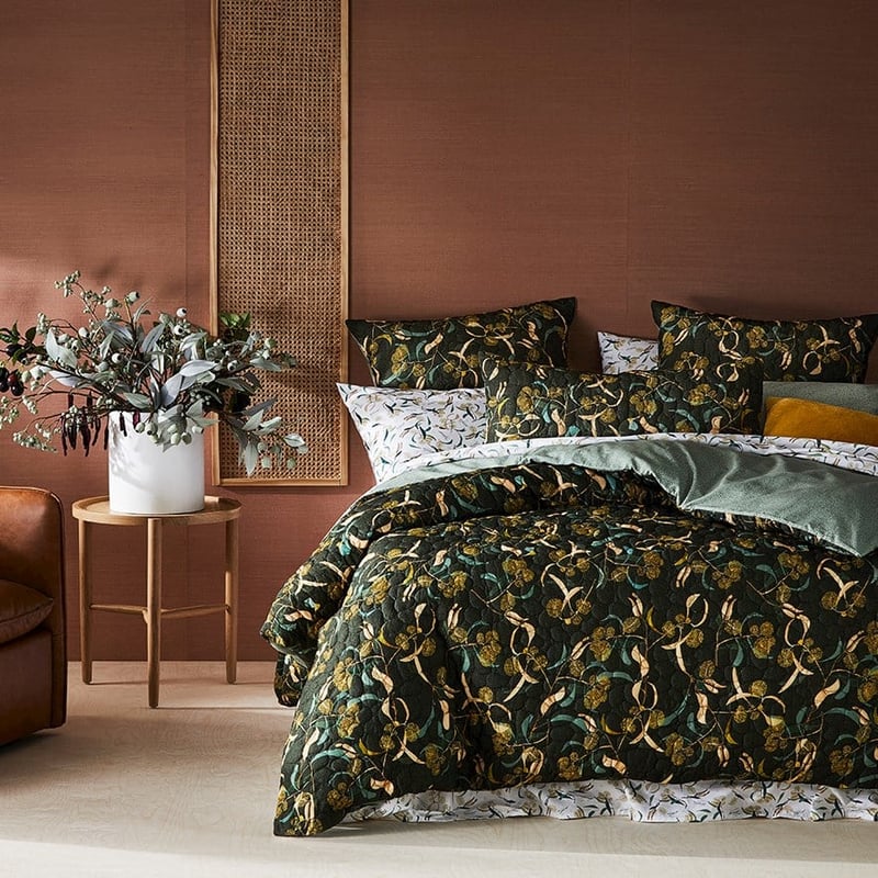 Dana Kinter Wattle Quilted Dark Green Quilt Cover