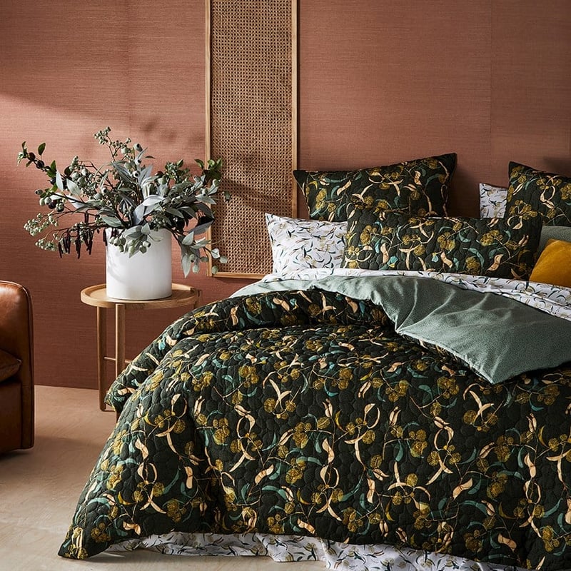 Dana Kinter Wattle Quilted Dark Green Quilt Cover