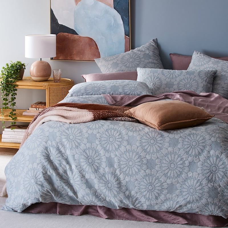 Lottie Blue Mist Matelasse Quilt Cover