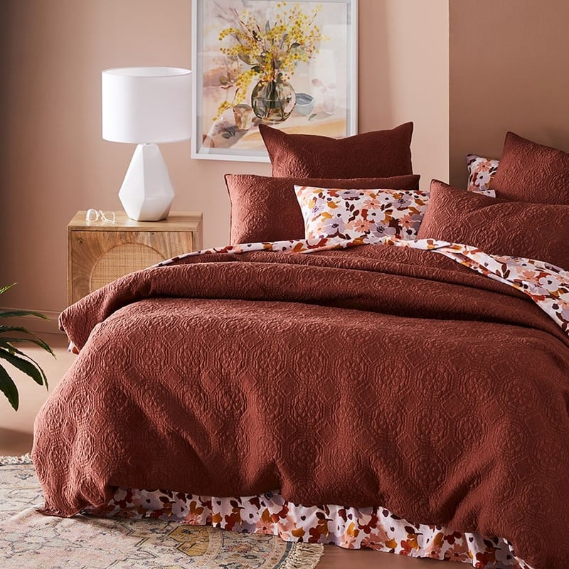 Mable Quilted Rustic Brown Quilt Cover
