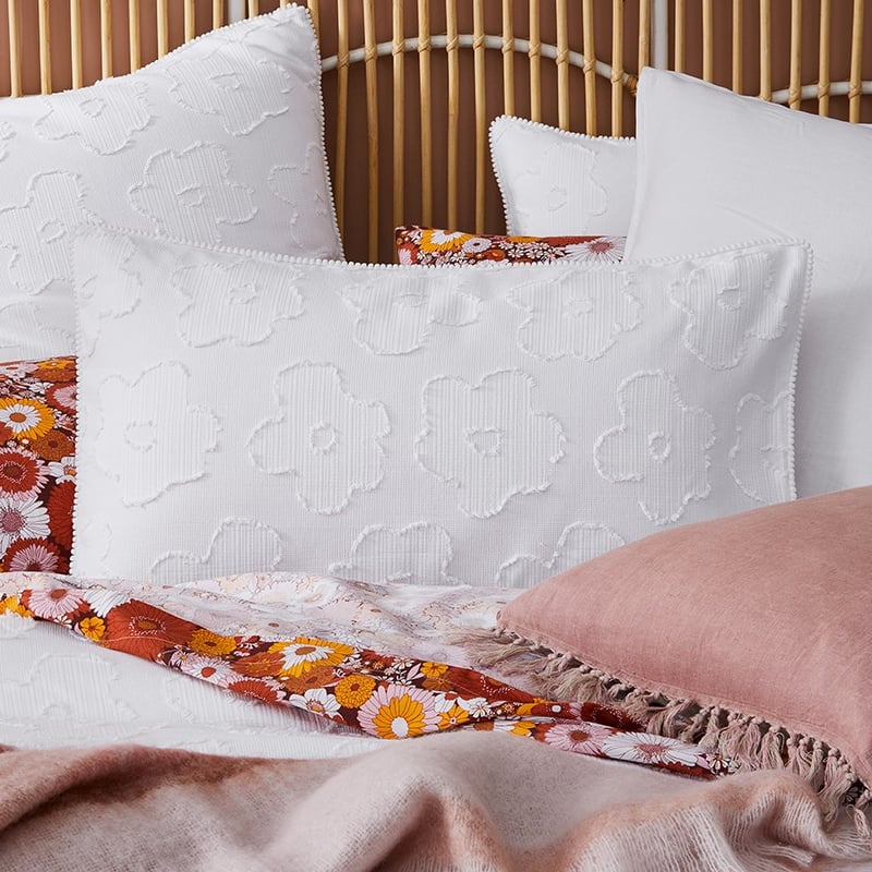 Poppy Jacquard White Quilt Cover