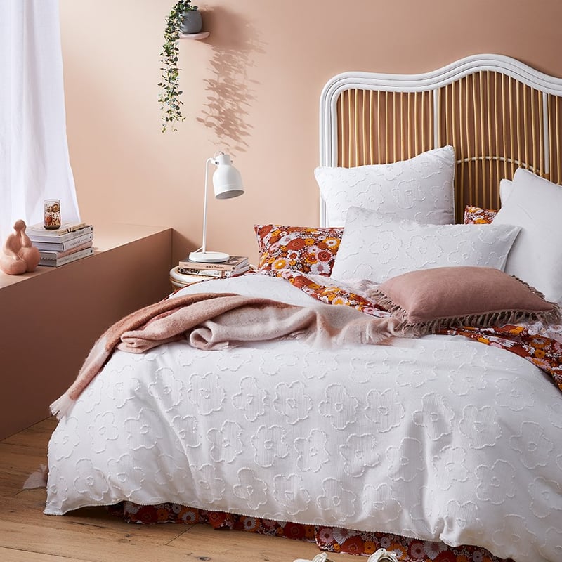 Poppy Jacquard White Quilt Cover