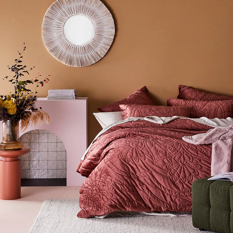 Nadia Velvet Quilted Rose Quilt Cover
