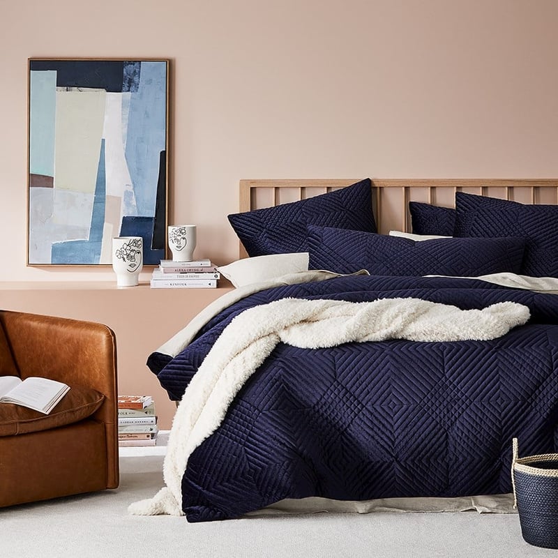 Ellery Velvet Quilted Navy Quilt Cover