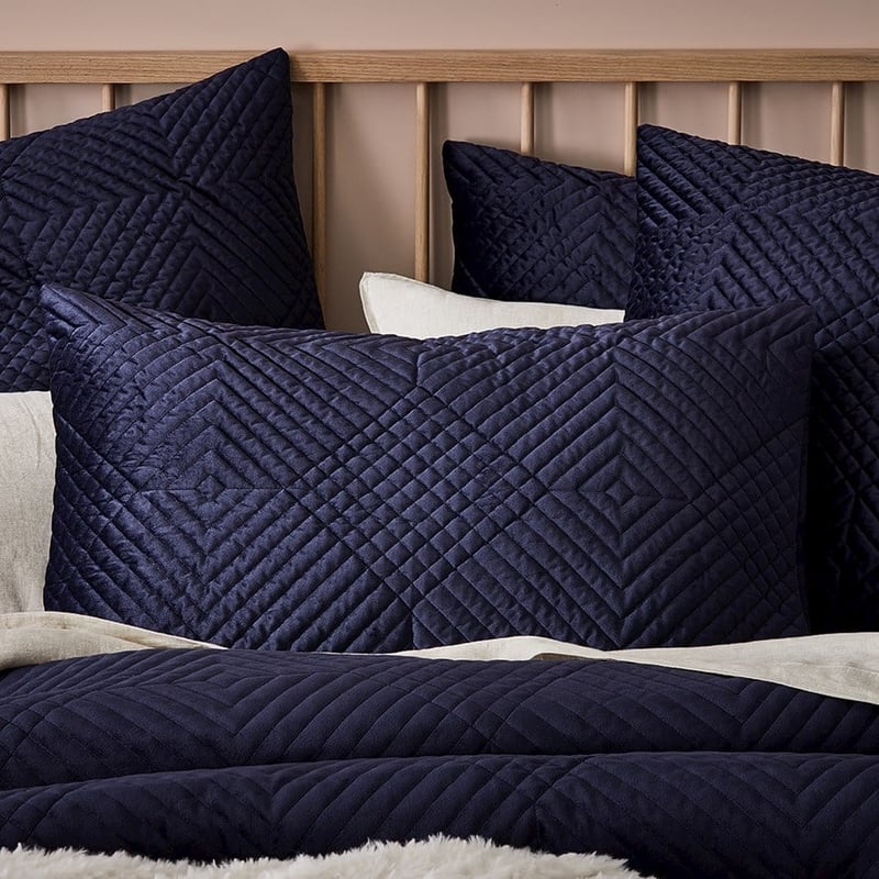 Ellery Velvet Quilted Navy Quilt Cover