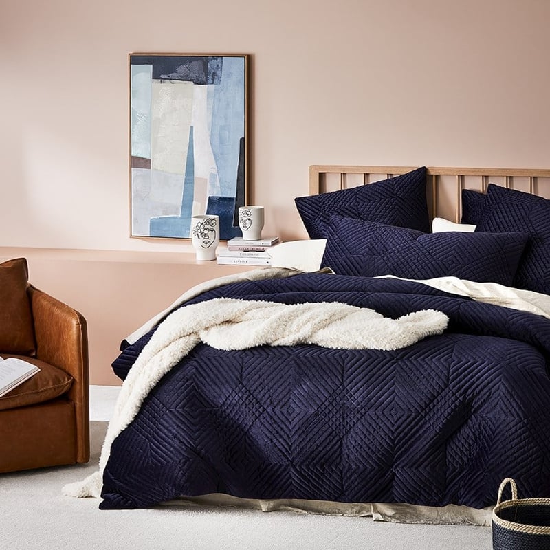 Ellery Velvet Quilted Navy Quilt Cover