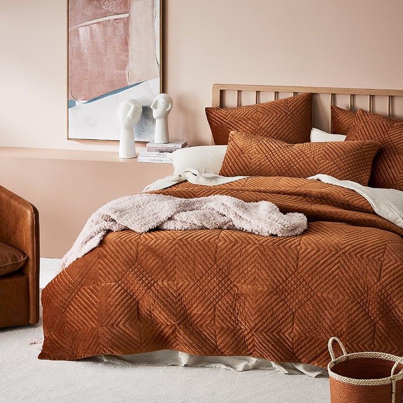 Ellery Velvet Quilted Rust Quilt Cover