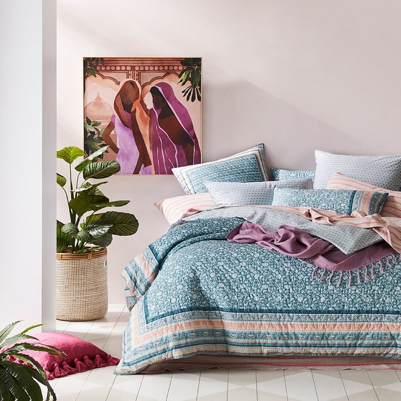 Delhi Quilted Turquoise Quilt Cover