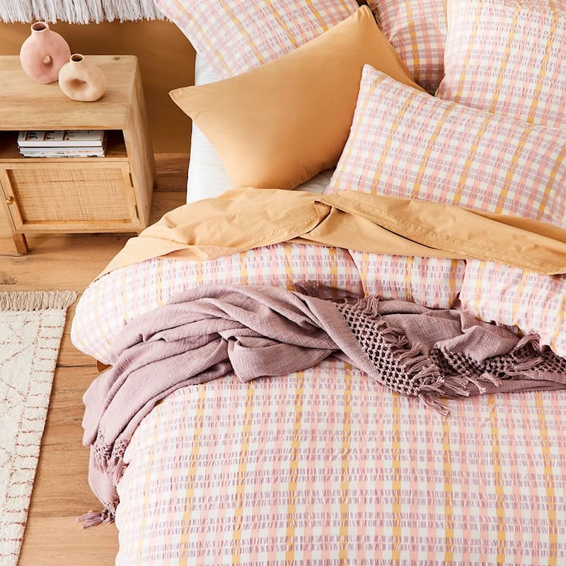 Cara Check Soft Lilac Quilt Cover Set