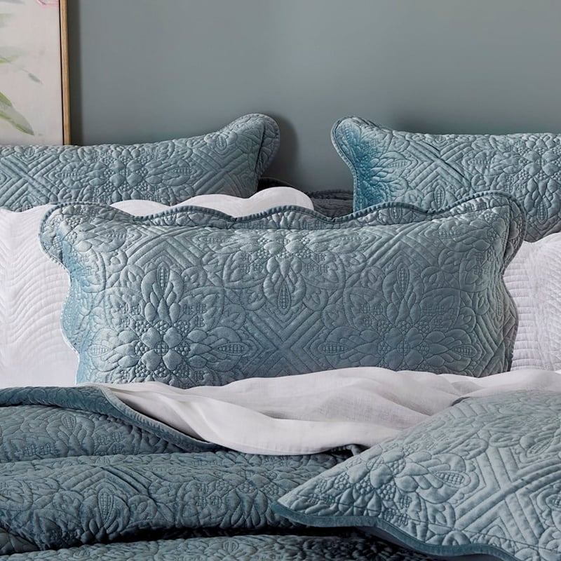 Vera Silver Blue Quilted Velvet Coverlet