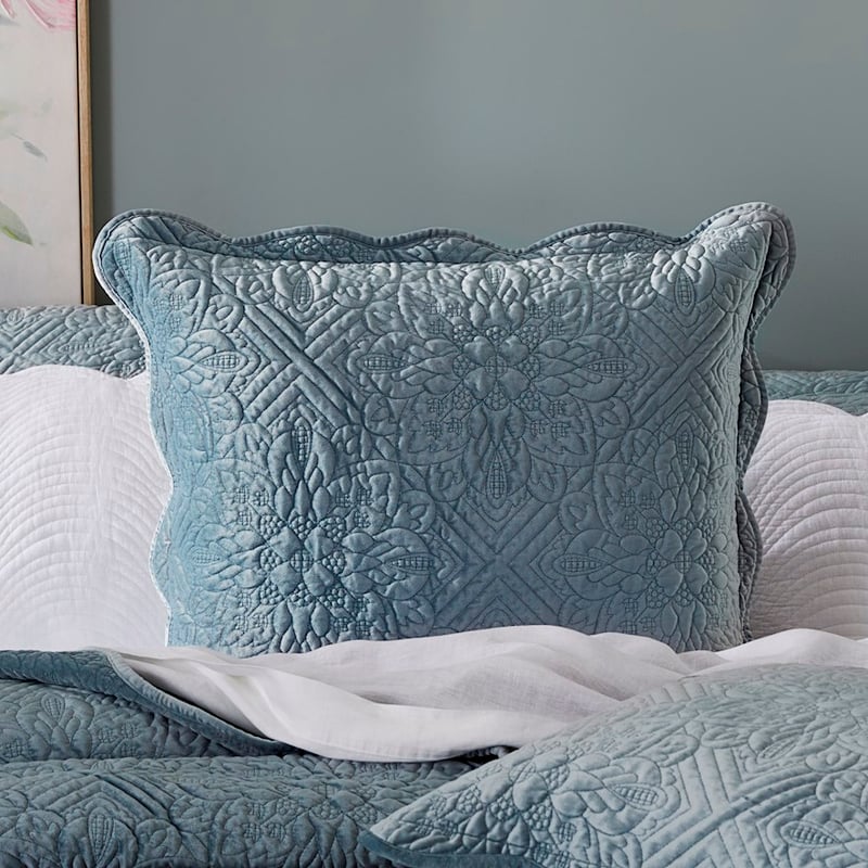 Vera Silver Blue Quilted Velvet Coverlet