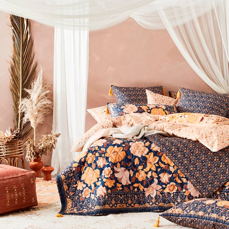 Wandering Folk Dawn Floral Navy Coverlet 