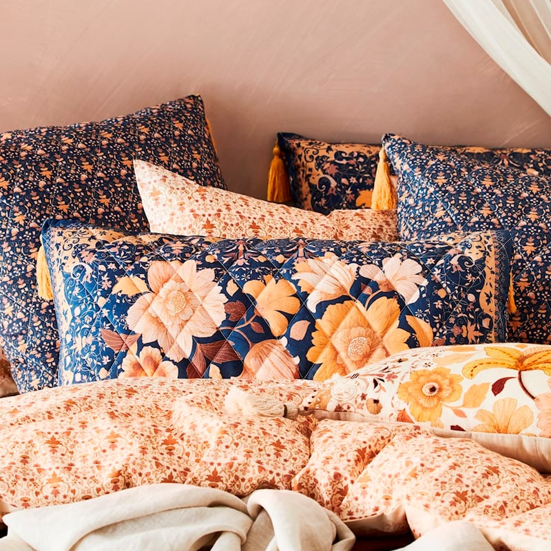 Wandering Folk Dawn Floral Navy Coverlet 