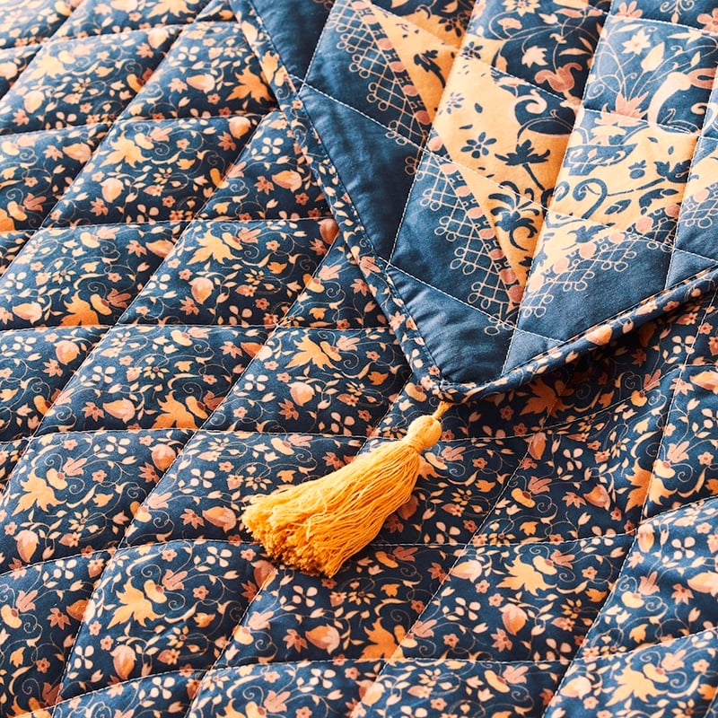 Wandering Folk Dawn Floral Navy Coverlet 