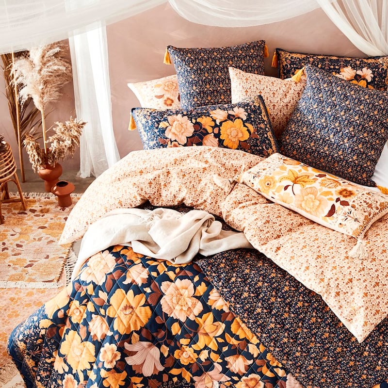 Wandering Folk Dawn Floral Navy Coverlet 