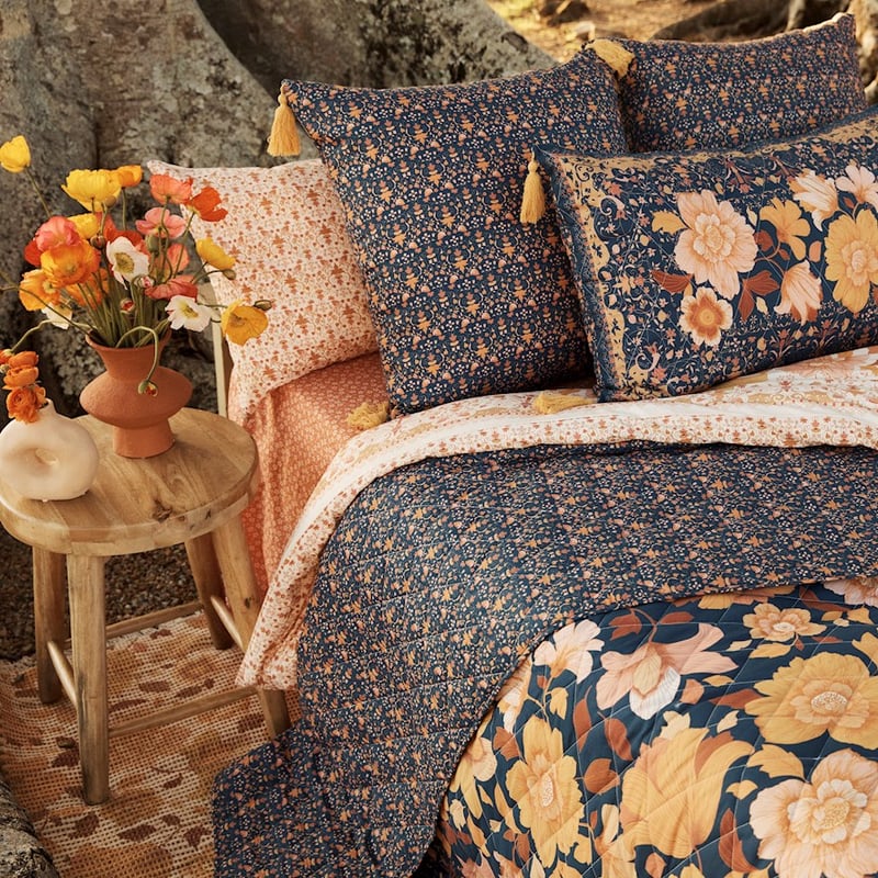Wandering Folk Dawn Floral Navy Coverlet 