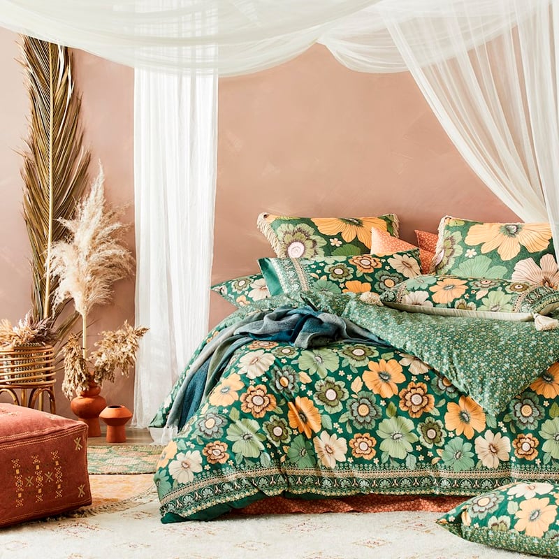 Wandering Folk Emerald Floral Quilt Cover Set