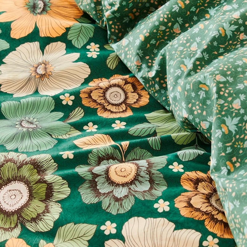 Wandering Folk Emerald Floral Quilt Cover Set