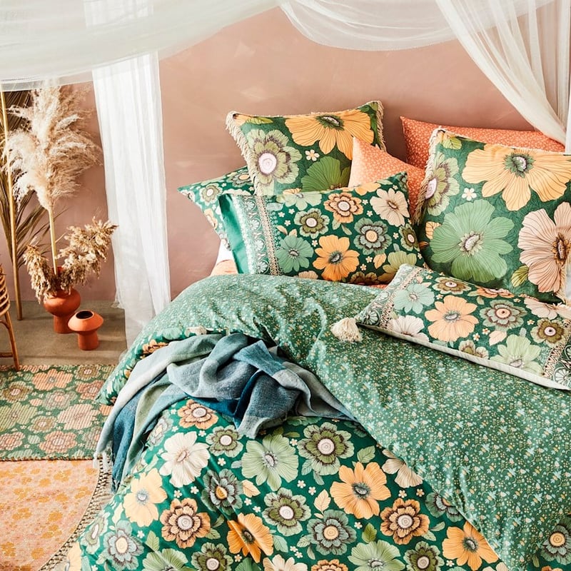 Wandering Folk Emerald Floral Quilt Cover Set
