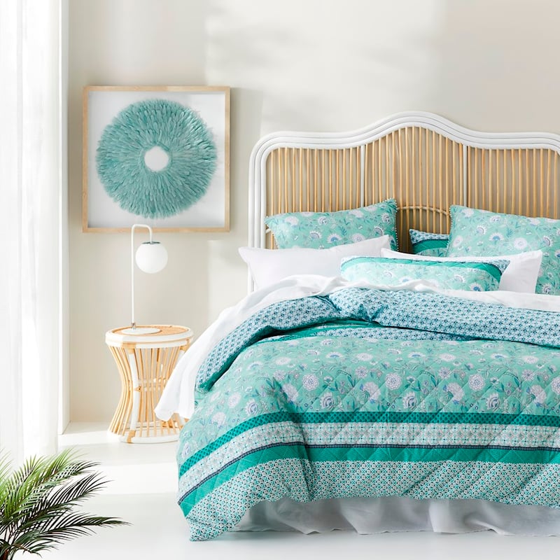 Clara Turquoise Quilted Quilt Cover + Pillowcases