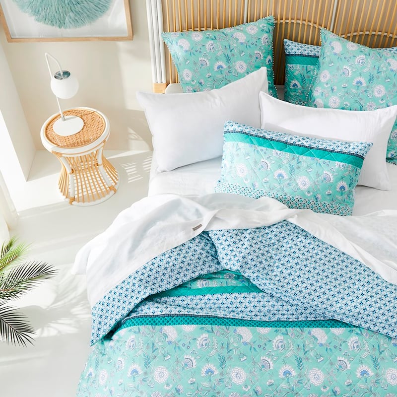 Clara Turquoise Quilted Quilt Cover + Pillowcases