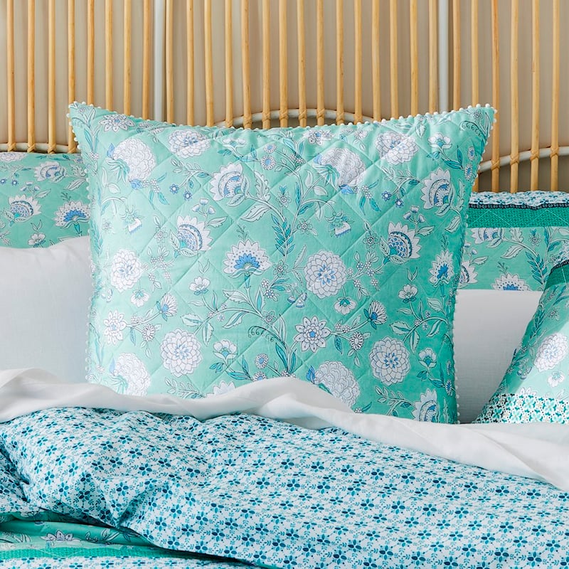 Clara Turquoise Quilted Quilt Cover + Pillowcases