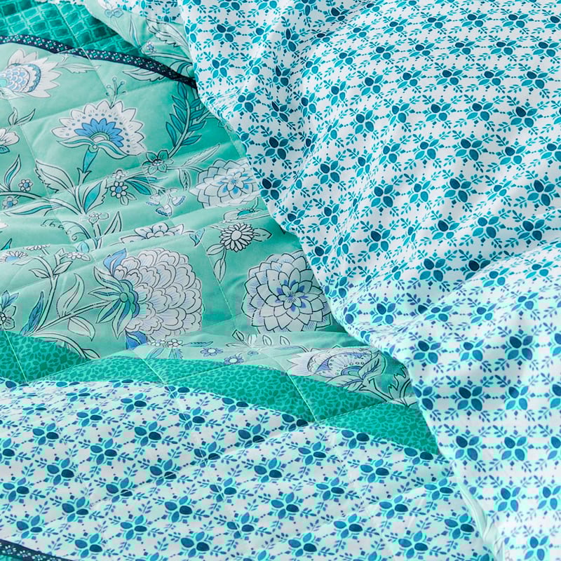 Clara Turquoise Quilted Quilt Cover + Pillowcases