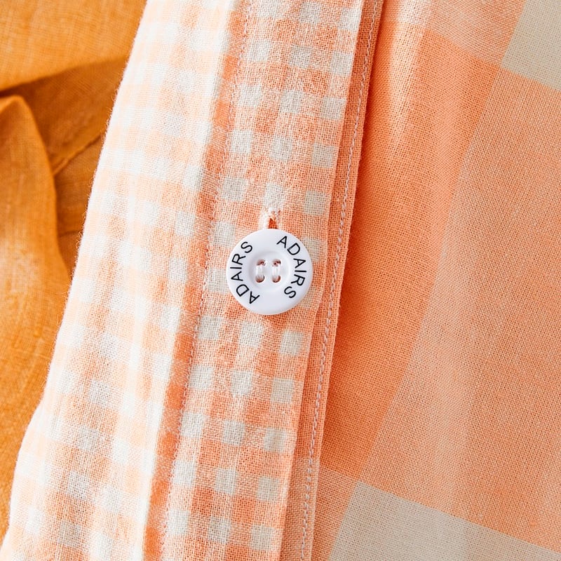 Vintage Washed Linen Cotton Peach Check Quilt Cover