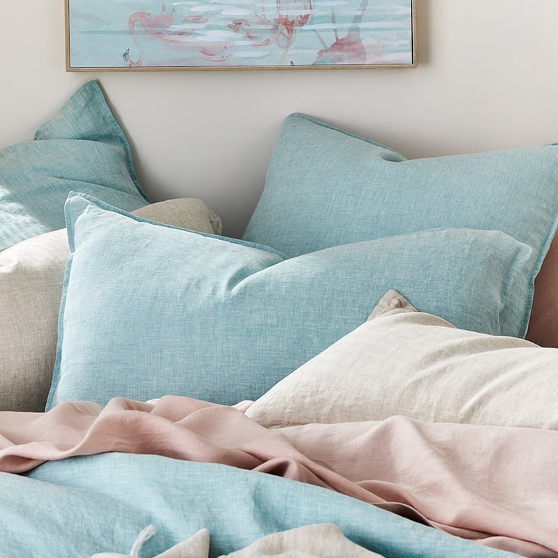 Vintage Washed Linen Quilt Cover Caribbean Blue