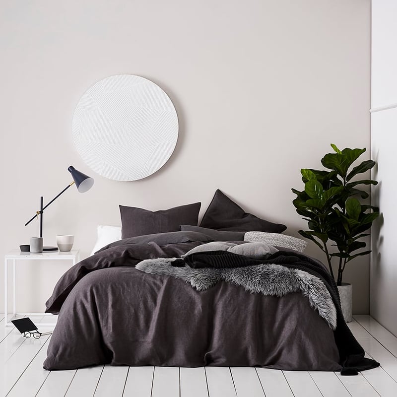 Vintage Washed Linen Quilt Cover Coal