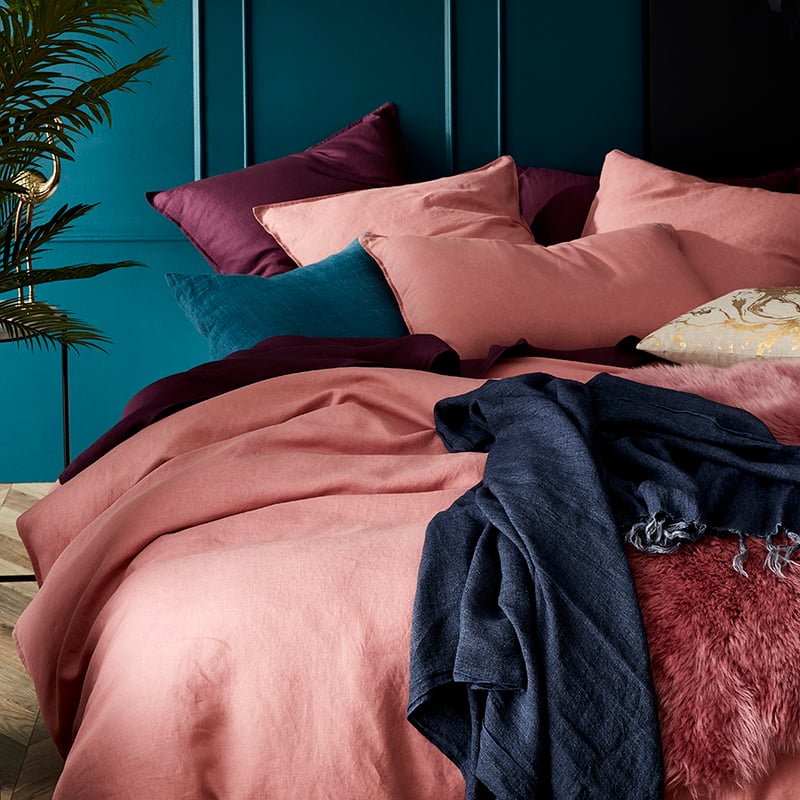 Vintage Washed Linen Quilt Cover Dusty Rose