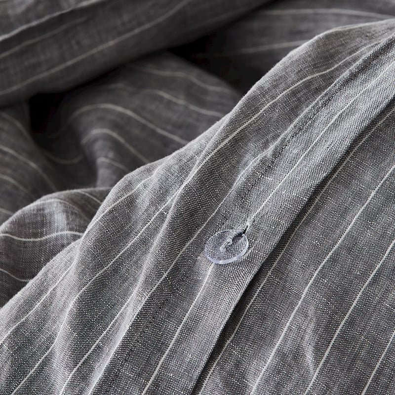 Vintage Washed Linen Grey Marle & White Stripe Quilt Cover 