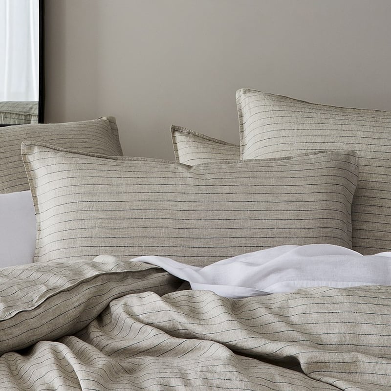 Vintage Washed Linen Navy & Linen Stripe Quilt Cover