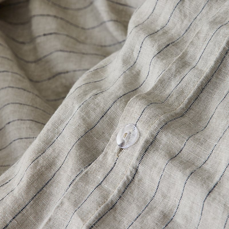 Vintage Washed Linen Navy & Linen Stripe Quilt Cover