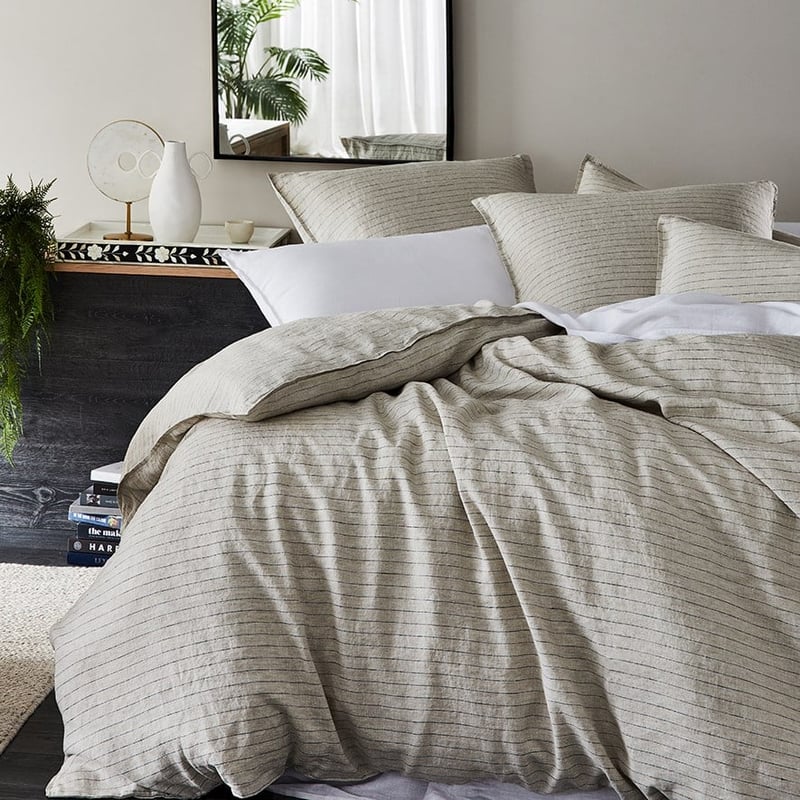 Vintage Washed Linen Navy & Linen Stripe Quilt Cover