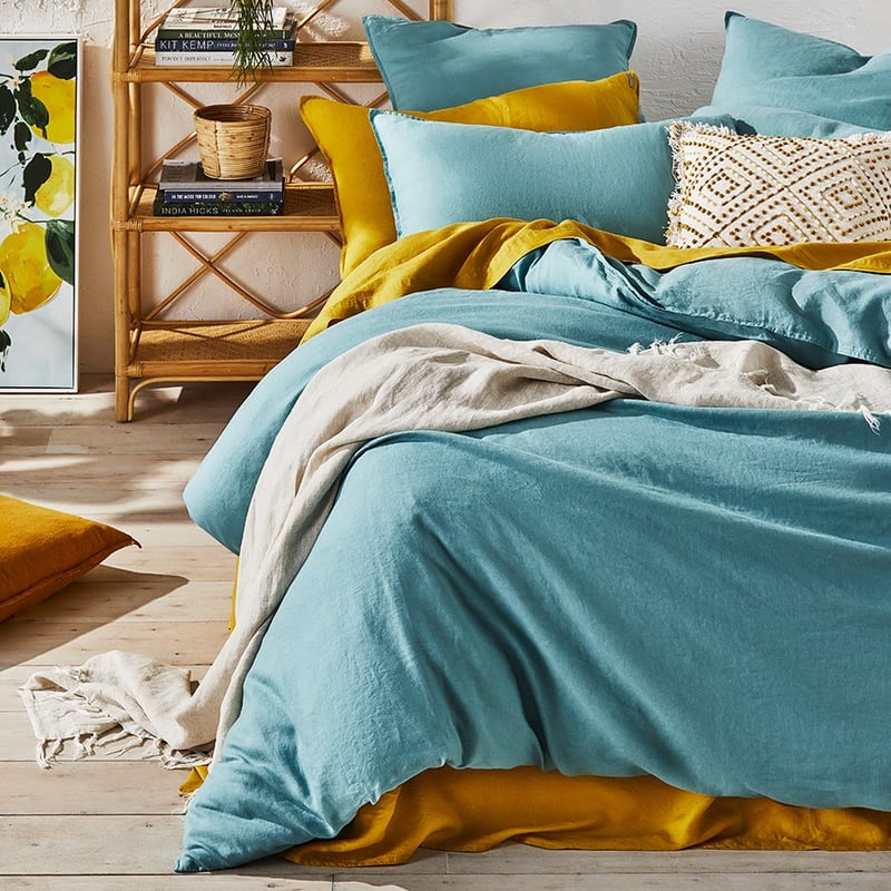 Vintage Washed Linen Marine Quilt Cover