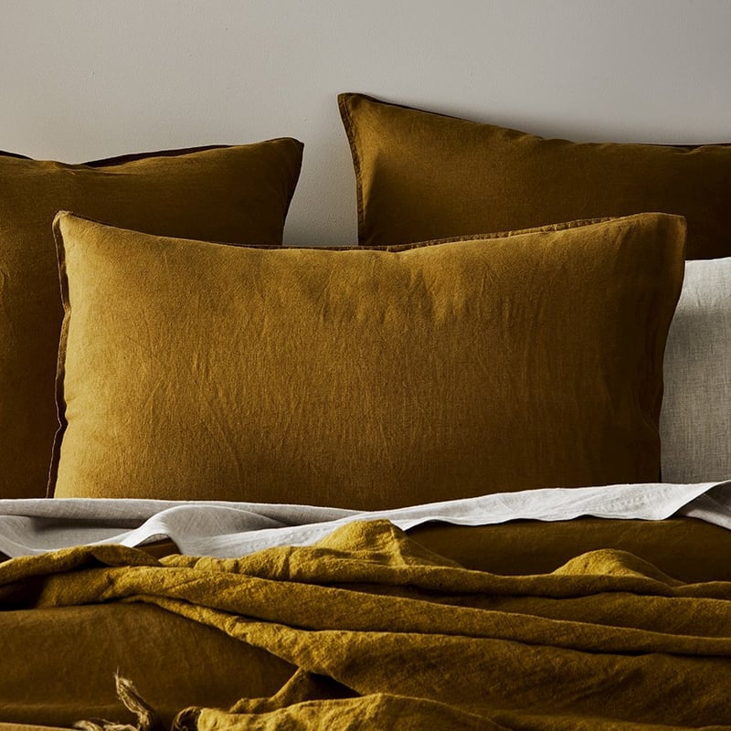 Vintage Washed Linen Olive Oil Quilt Cover
