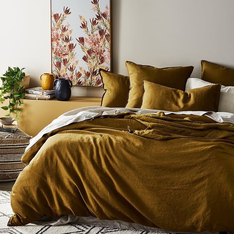Vintage Washed Linen Olive Oil Quilt Cover