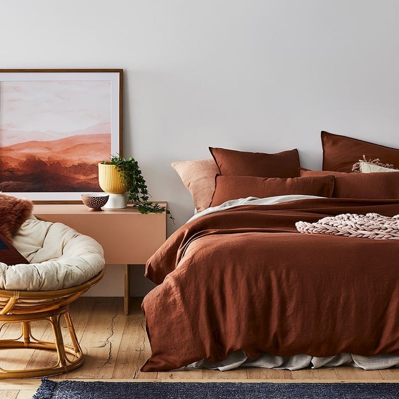Vintage Washed Linen Paprika Quilt Cover