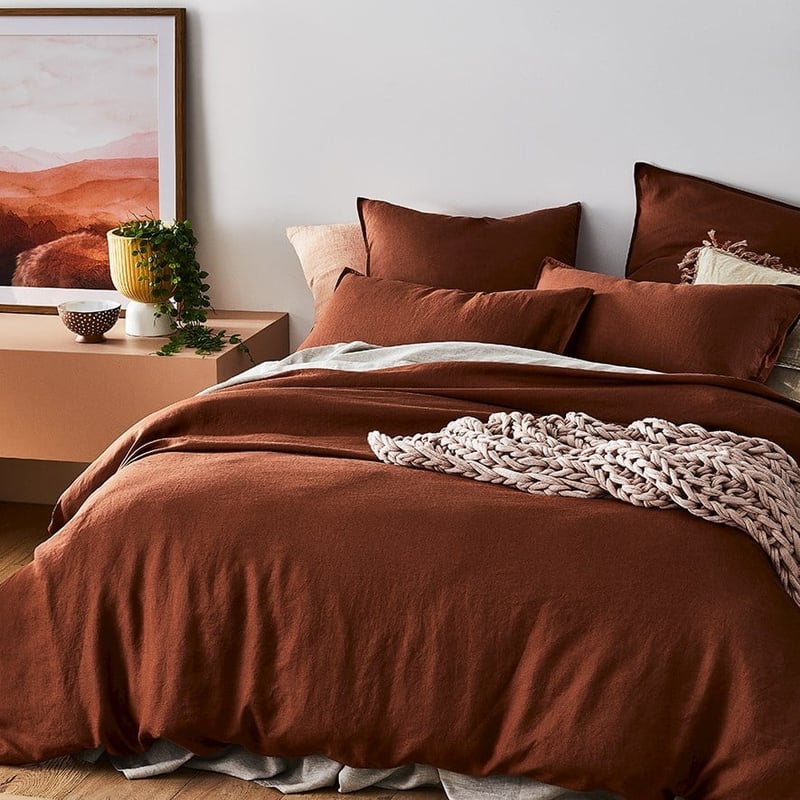 Vintage Washed Linen Paprika Quilt Cover