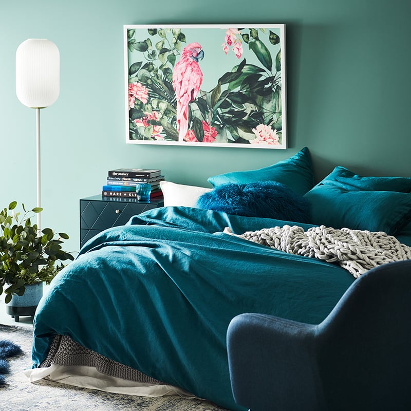 Vintage Washed Linen Quilt Cover Peacock