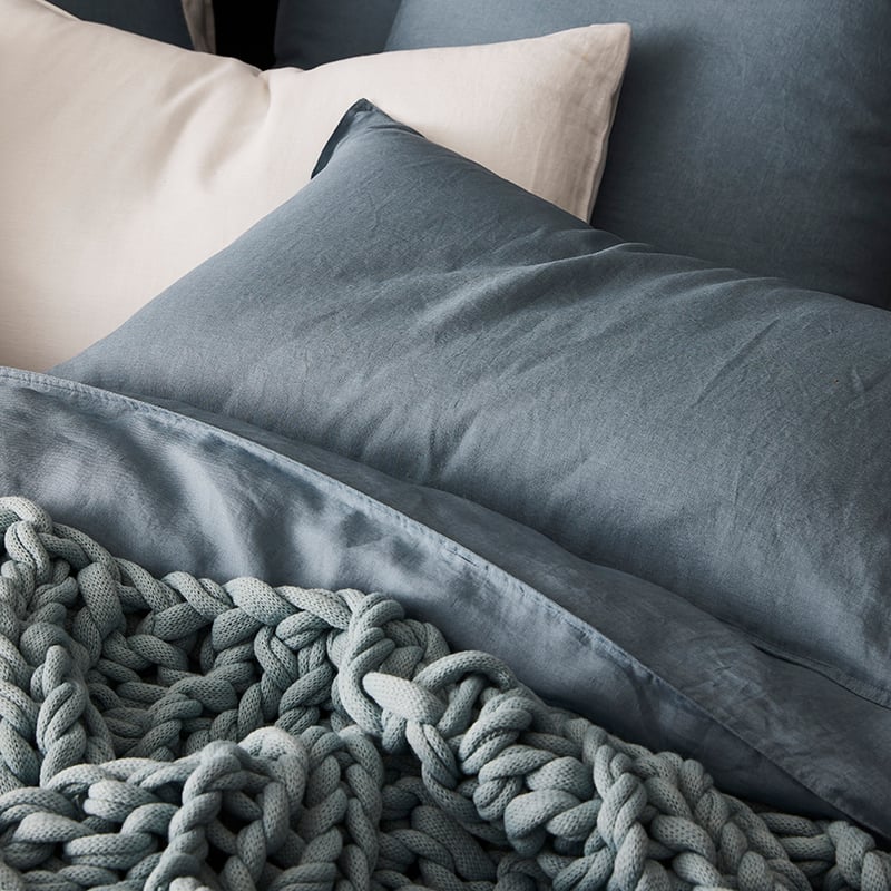 Vintage Washed Linen Quilt Cover Storm Blue
