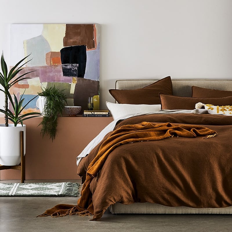 Vintage Washed Linen Tobacco Quilt Cover 