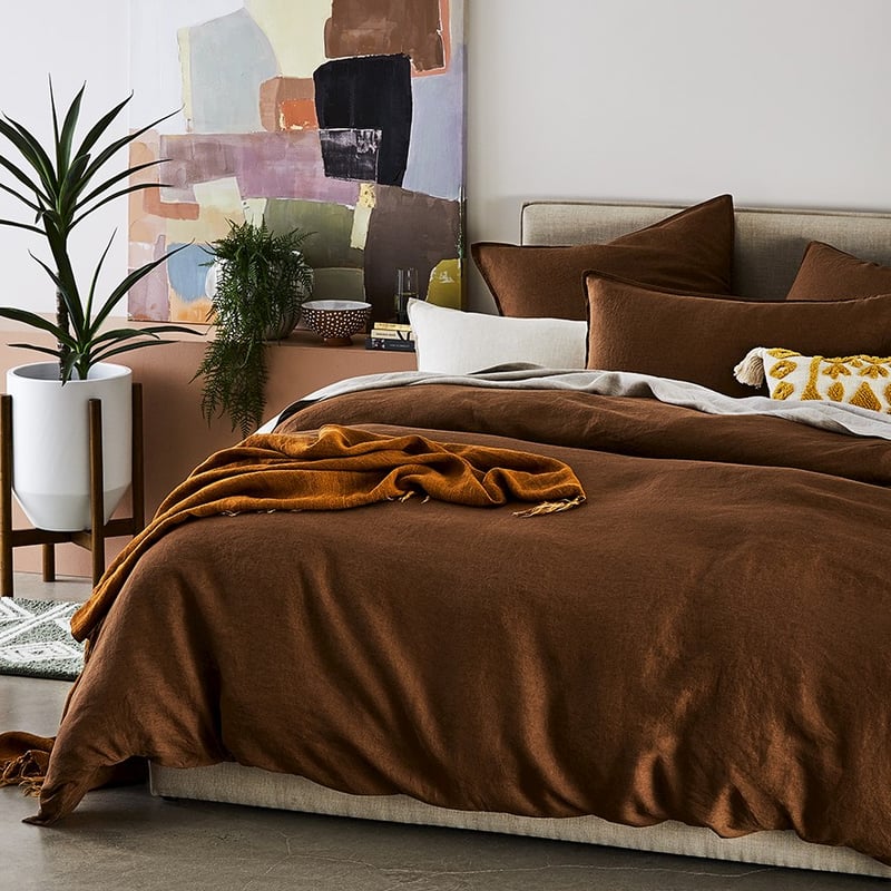 Vintage Washed Linen Tobacco Quilt Cover 