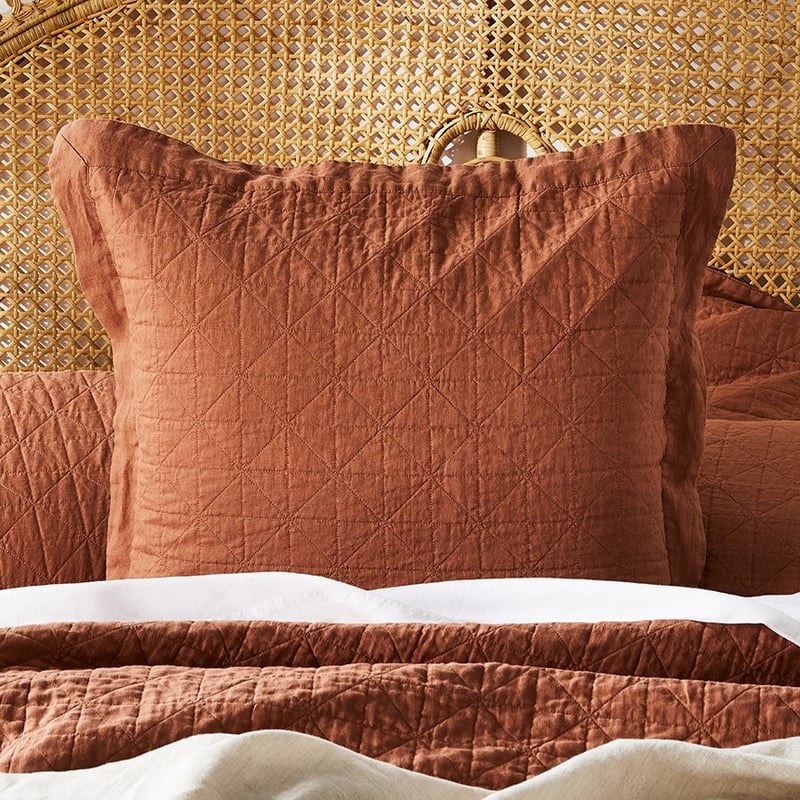 Vintage Washed Linen Brick Coverlet