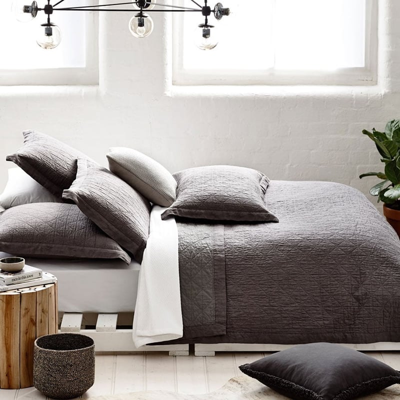 Vintage Washed Linen Coverlet Coal